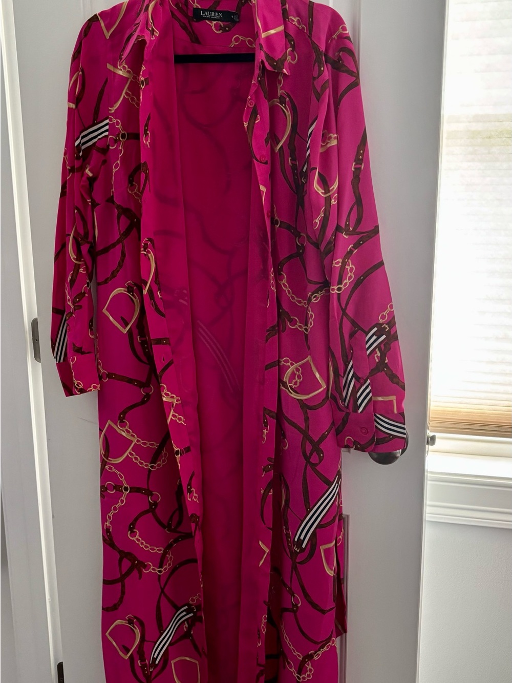 Ralph Lauren Pink Chain-Print Long Sleeve Shirt Dress - Picture 2 of 3